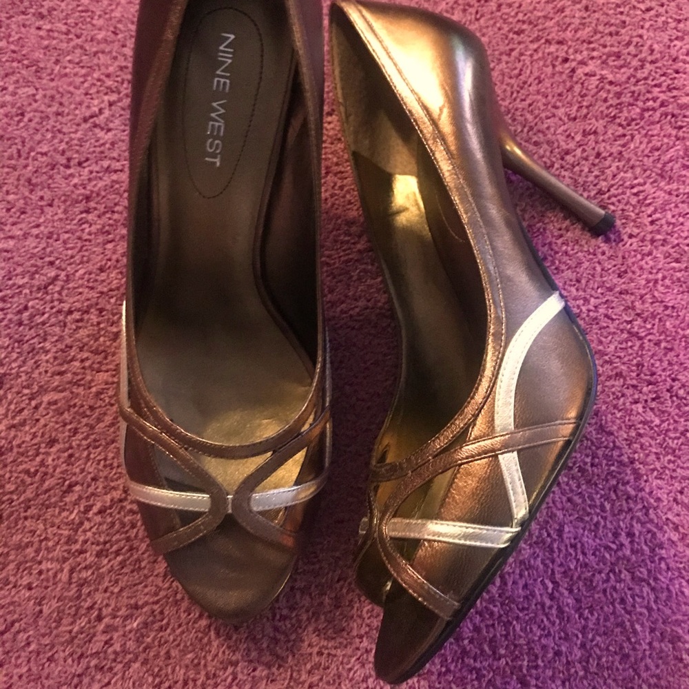 Nine West Brass/Copper Leather Peek-a-Boo Heels